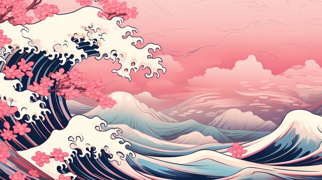Abstract Hokusai style background waves