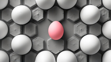 a pink egg in a group of white eggs in a hexagonal pattern of hexagonal hexagonals.