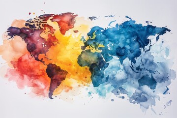 Abstract Atlas: Watercolor World Map in Vibrant Tones