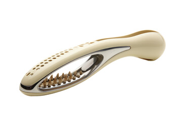 Close Up of a Hair Brush. This close-up view showcases a hair brush against a plain white background. The bristles and handle of the brush are clearly visible highlighting the simplicity.