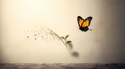 Butterfly flying freely With nature on sunset background concept of hope and freedom