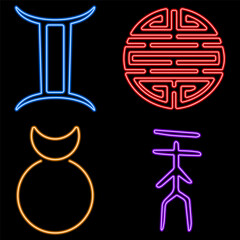 amulets and symbols group of neon icons, vector illustration, on a black background.