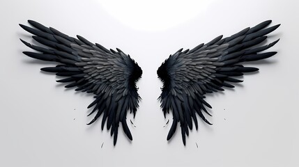 Angel wings, Natural black wing plumage isolated on white background with clipping part