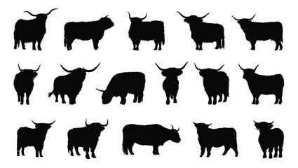 Highland cattle silhouette set