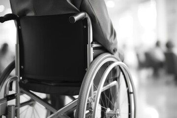 Fototapeta premium Close up unrecognizable unknown disabled successful male executive man businessman formal suit business person sitting in wheelchair hand holding wheel mobility problem indoors modern office workplace