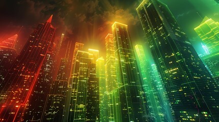 A digital artwork of a futuristic city illuminated by vibrant neon lights, showcasing a vision of cyberpunk urban life.