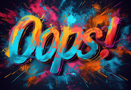 Oops comic words in speech bubble. Colorful bright banner, poster in the style of comics. Generative AI