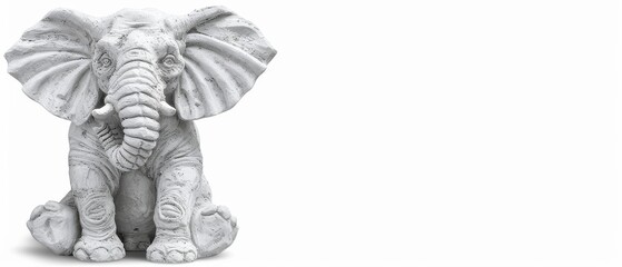 a statue of an elephant sitting on top of a white surface with it's trunk in the air and it's trunk in the air.