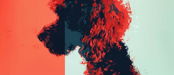 a painting of a dog's head with a red and blue stripe in the middle of the image and a black dog's head with a red stripe in the middle.