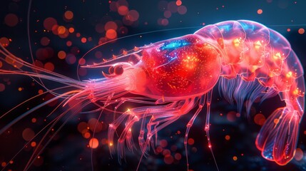 a close up of a jellyfish in a body of water with red and blue lights on it's body.