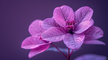 a close up of a purple flower on a purple background with a blurry image of the center of the flower.