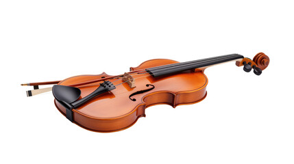 Fototapeta premium Vintage violin instrument png, wooden stringed violin with bow, classical orchestra music accessory for design isolated on Transparent Background