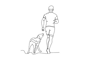 Single continuous line drawing of Man jogging with his pet dog .sport concept one line draw graphic design vector illustration