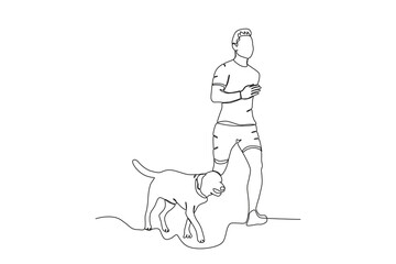 Single continuous line drawing of Man jogging with his pet dog .sport concept one line draw graphic design vector illustration