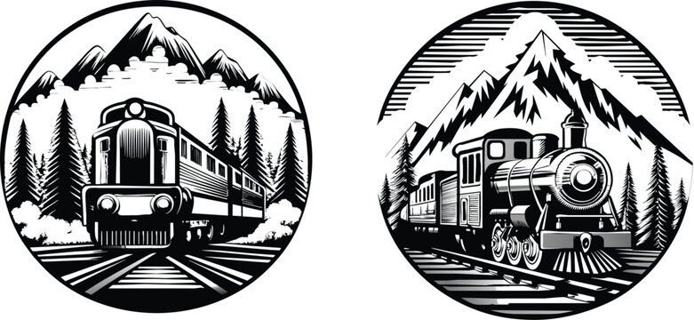 Locomotive Steam Train Set &ndash; Vintage Railway Engine Vector Collection