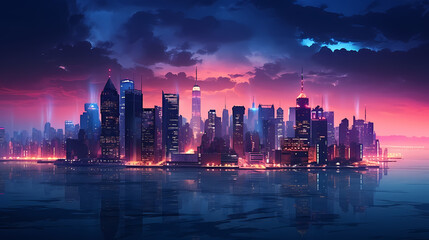 Fototapeta premium A brightly lit city of the future