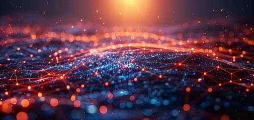 Obraz premium Abstract background of cyberspace, a dynamic, radiant network visualizing big data flow. Perfect for illustrating the Future of digital information exchange and networking. Futuristic wallpaper.