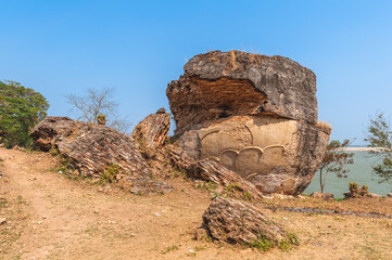 Ruin of the Lions of Stone located at Mingun Pahtodawgyi pagoda in Myanmar - 749843161