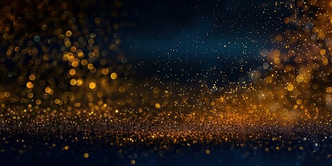 Abstract golden glitter dust particles in bokeh background at night