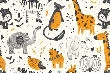 Seamless pattern of different animals