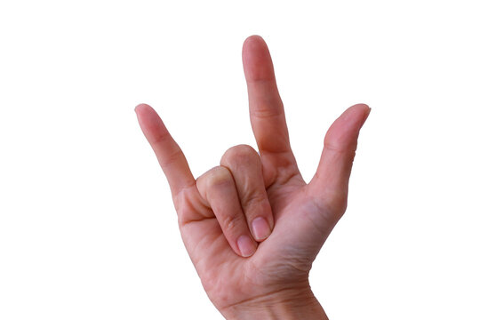 Isolated hand gestures: Woman's hand displaying the OK sign and victory symbol, conveying success and peace, with fingers forming the number two