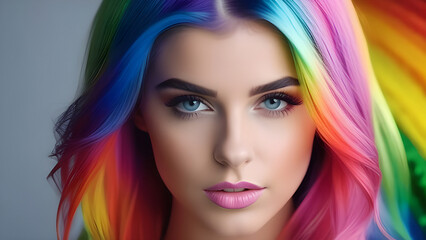 Girl with rainbow neon hair.