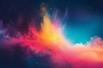 Colors of May, abstract background with powder in blue, yellow, orange, shocking pink, purple hues, and with copyspace for your text. May background banner for special or awareness day, week or month