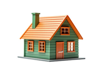 Small Green House With Brown Roof. A small green house with a brown roof stand in a grassy field under a clear blue sky. The house is compact and well maintained blending harmoniously.