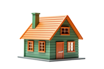 Small Green House With Brown Roof. A small green house with a brown roof stand in a grassy field under a clear blue sky. The house is compact and well maintained blending harmoniously.