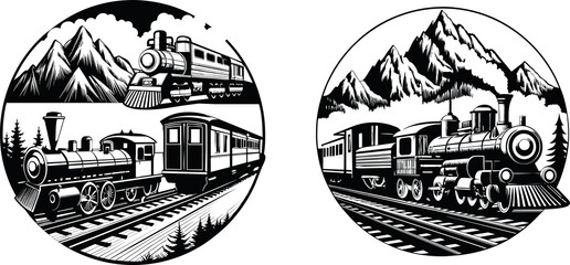 Set of locomotive steam logo - obrazy, fototapety, plakaty
