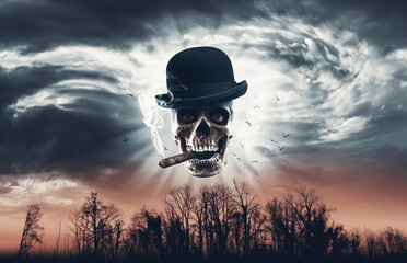 Creepy skull smoking in the sky