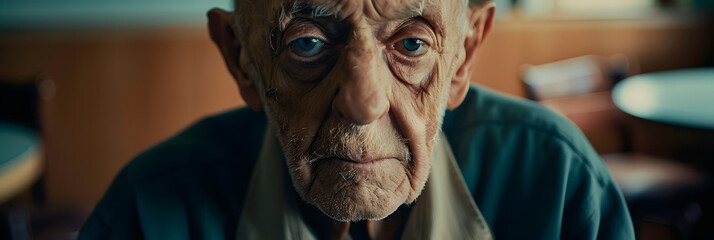 Old sad man in nursing home - obrazy, fototapety, plakaty