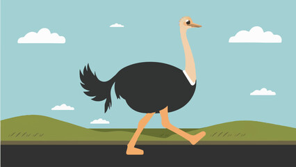 Flat Design Vector Ostrich Run Illustration. Perfect for Nature-Themed Designs 