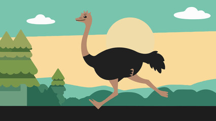 Flat Design Vector Ostrich Run Illustration. Perfect for Nature-Themed Designs 