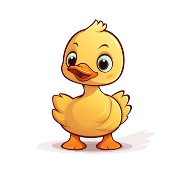 Cute duckling cartoon illustration on white background, colored image, vector Illustration