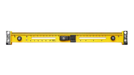 Yellow Ruler With Black Handle. A yellow ruler with a black handle is positioned on a clean white background. The ruler is straight and has clear markings in centimeters and inches.