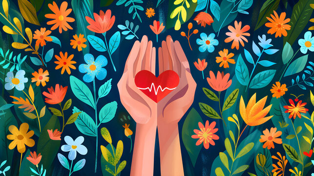 Two hands holding a heart, expressing gratitude to medical personnel, to convey gratitude and support