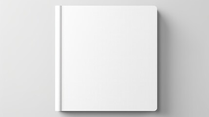 A realistic white book vector mockup showcases a top-down perspective, featuring a book lying on a surface with shadow, serving as a template for art, images, or text placement. - obrazy, fototapety, plakaty