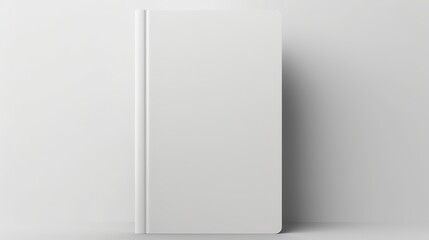 A realistic blank white book cover, complete with shadow, is presented in a 3D vertical notebook mockup, isolated on a white background.