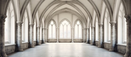 a large room with arched windows - obrazy, fototapety, plakaty