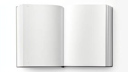 An open book or magazine is captured from a top view, isolated on a white background.