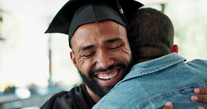 Graduation, picture and hug with student friends in home for celebration or memory on phone. Education, face and smile with people embracing for university achievement or college success together