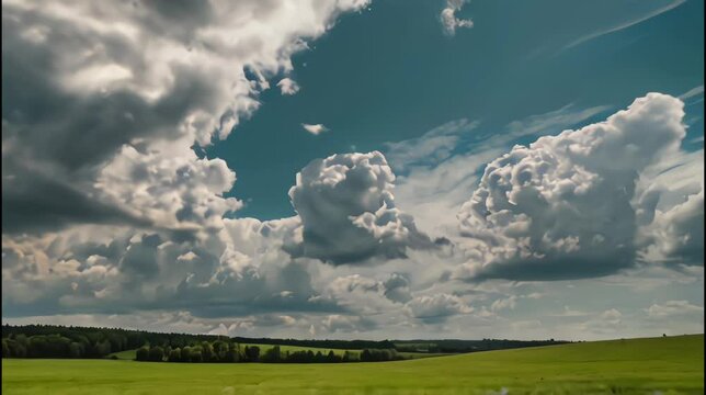 A vast green field with blue sky and white clouds