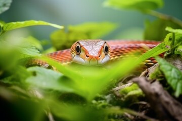 Obraz premium Colorful snake python cobra viper forest hiding waiting for prey rainforest jungle untouched nature predator venomous venom dangerous wildlife poisonous animal skin tail creepy african exotic species