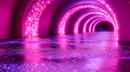 Neon Lights Abstract: Glowing Tunnel Design with Modern Futuristic Illumination and Technology