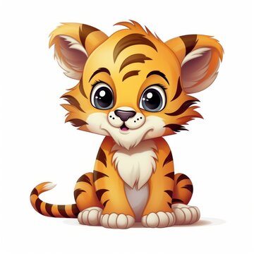 Cute tiger cartoon illustration isolated on white background, colored image, vector illustration