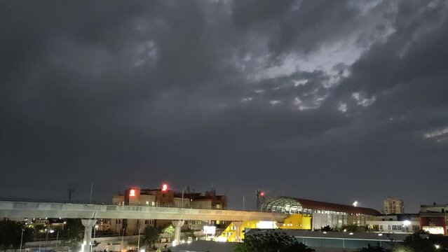 Time lapse footage of Mansarovar Metro Station shot at night.