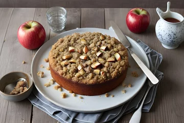 Fotobehang Caramelised apple cake with streusel topp © FAVOUR