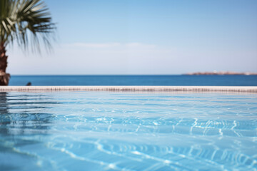 Fototapeta na wymiar Tropical swimming pool. Ocean view pool. Relax, spa, hotel. Vacation, travel, holidays.