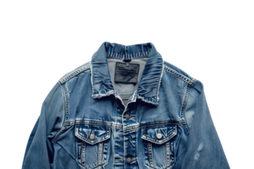 Blue Jean Jacket. A blue jean jacket is displayed prominently on a clean white background. The jacket is a classic piece of clothing made from durable denim fabric and featuring button.